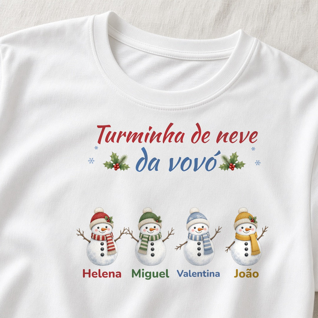 Camiseta Algodão Peruano Turminha de neve da vovó branca - zoom na estampa