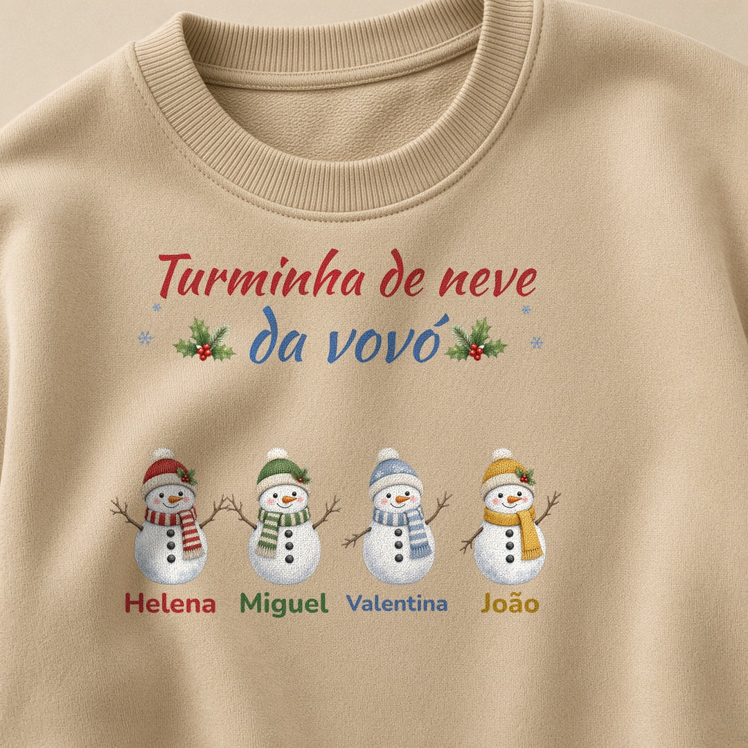 Suéter Turminha de neve da vovó areia - zoom na estampa