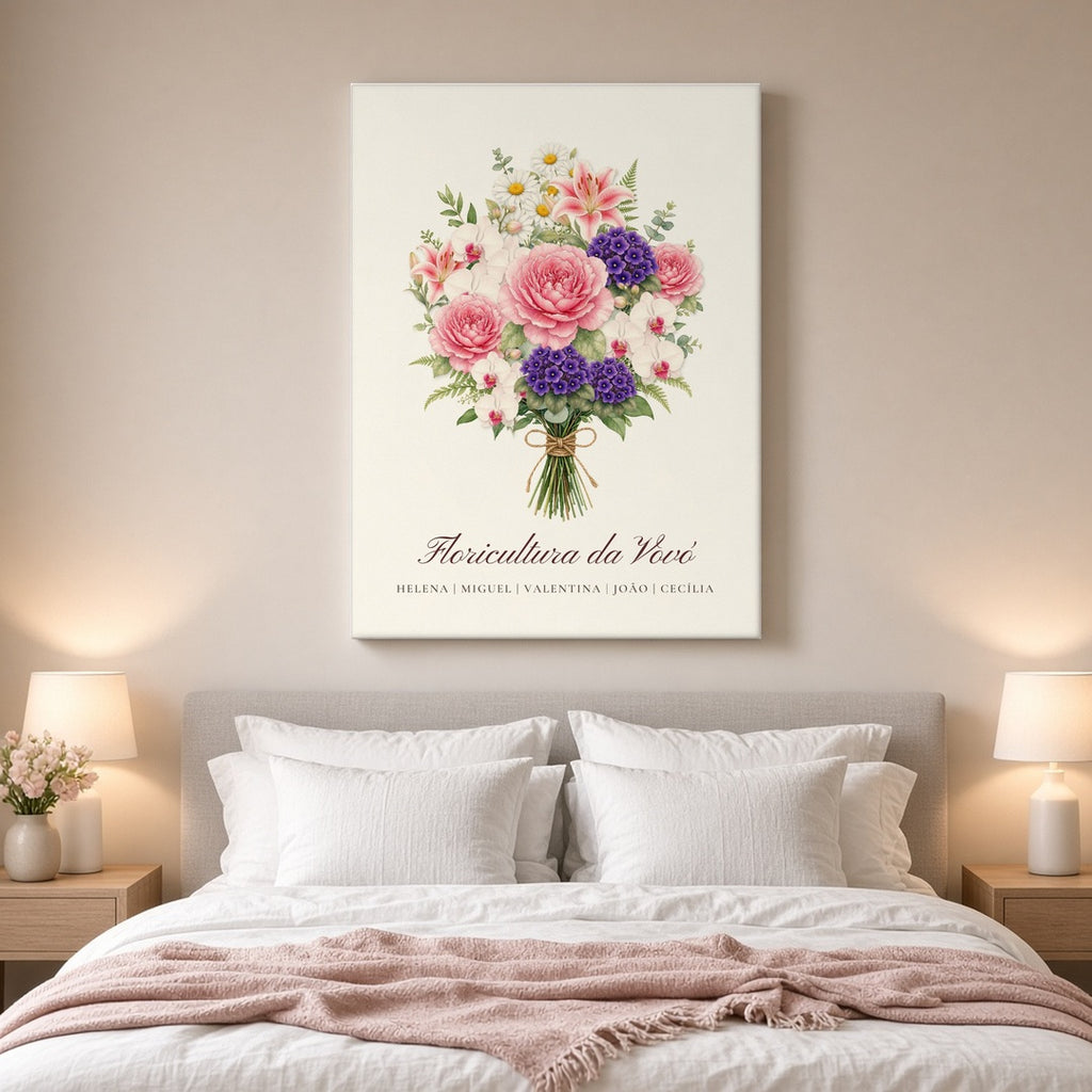 Quadro Floricultura da Vovó em canvas no quarto