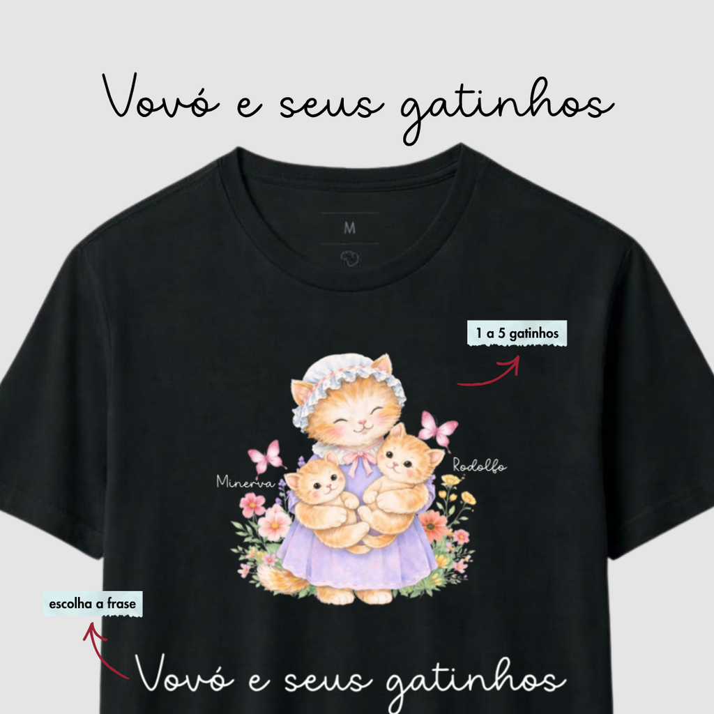 Vovó e seus netinhos - gato - Algodão Peruano